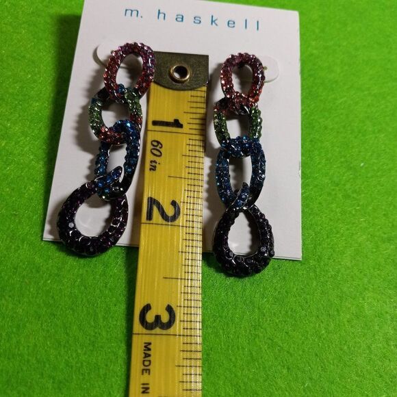 NWT M. Haskell Shades of Pink, Green and Blue Chain link Earrings - Picture 2 of 5